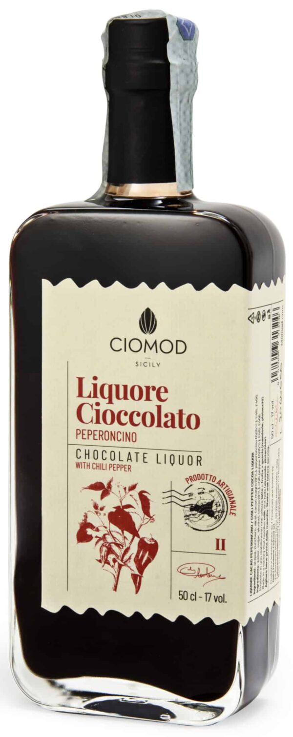 Liquore al Cioccolato e Peperoncino Ciomod – Linea Vintage - Intenso, Piccante, Sorprendentemente Siciliano 50cl